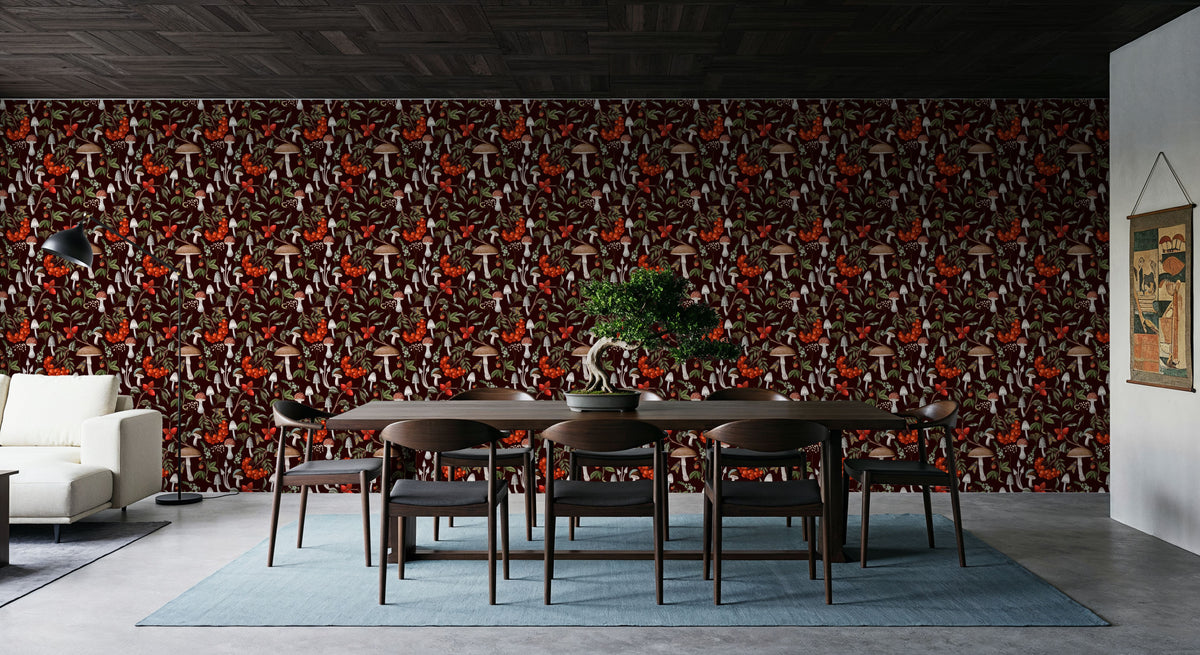 Forest Finds with Berries, Midnight Mural Wallpaper - room preview 05