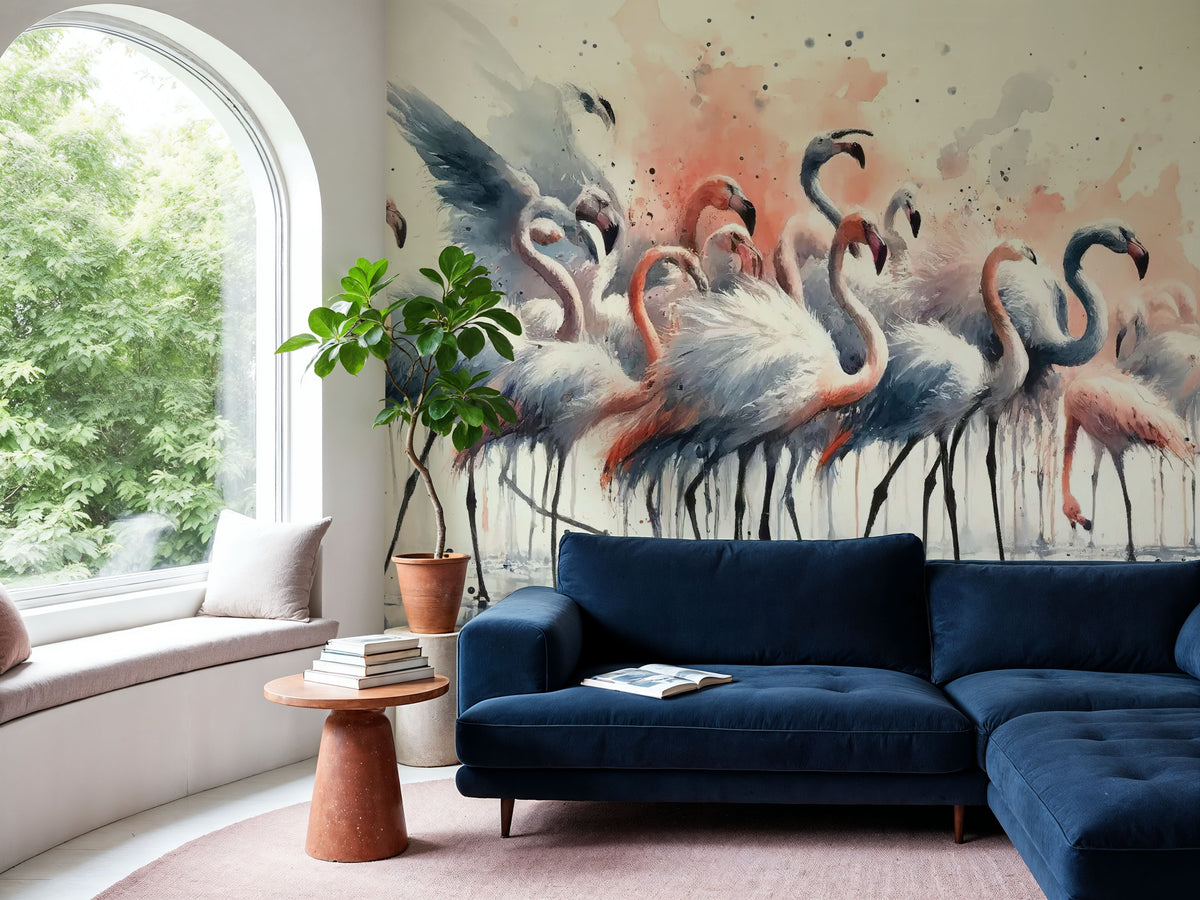 Elegance of Flamingos At Rest Mural Wallpaper - room preview 05