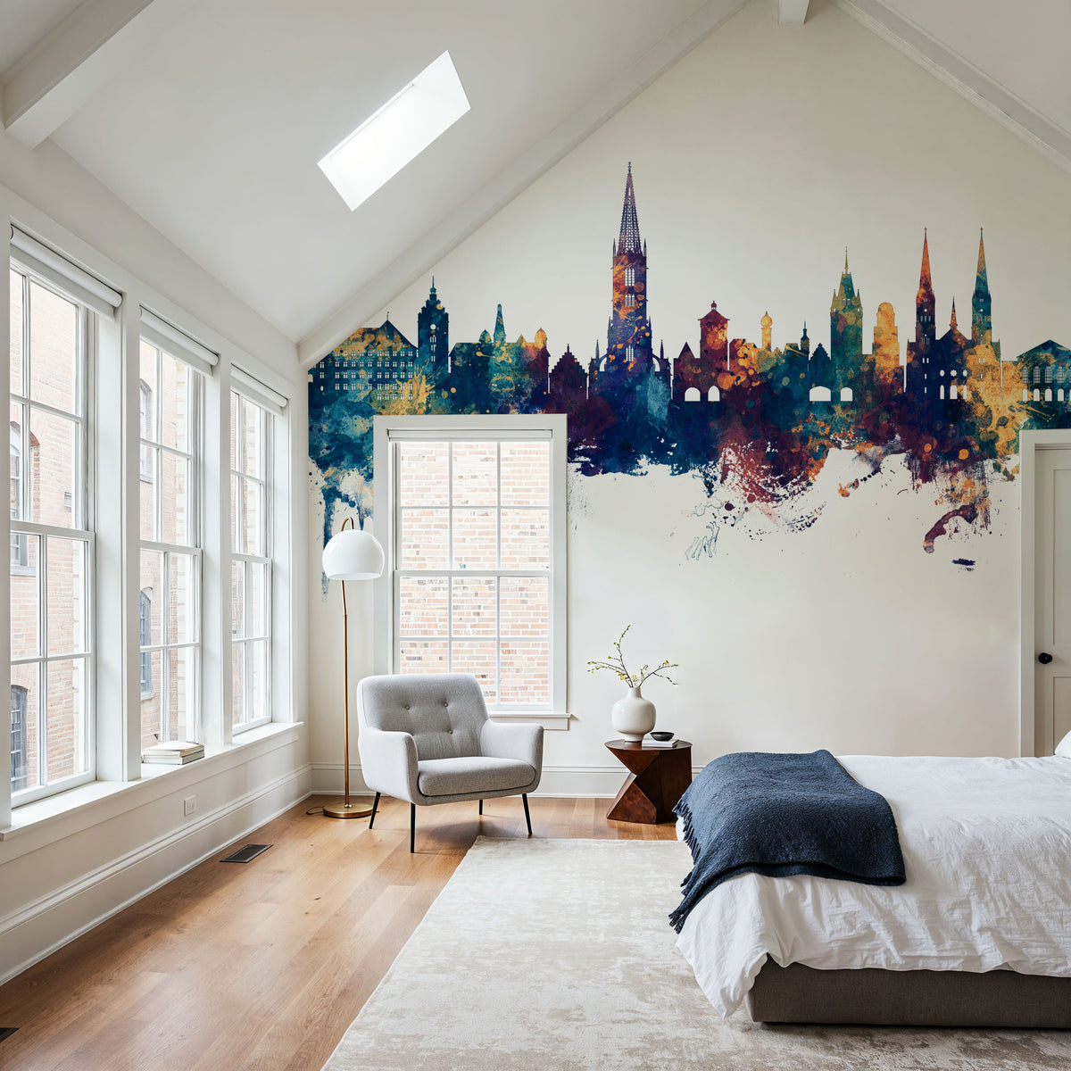 Freiburg Germnay Skyline Blue & Bronze Mural Wallpaper - room preview 05