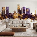 Luanda Skyline Purple & Gold Mural Wallpaper - room preview 05
