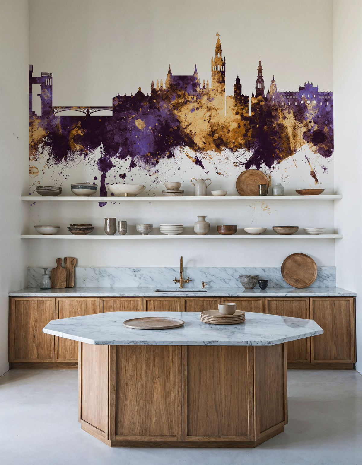 Sevilla Skyline Purple & Gold Mural Wallpaper - room preview 05