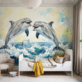 Dolphins II - Watercolor Spirit Animals Series Mural Wallpaper - room preview 05