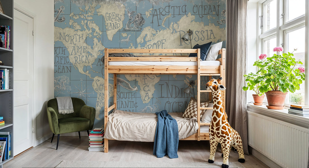 Mythical Map I Blue Mural Wallpaper - room preview 05