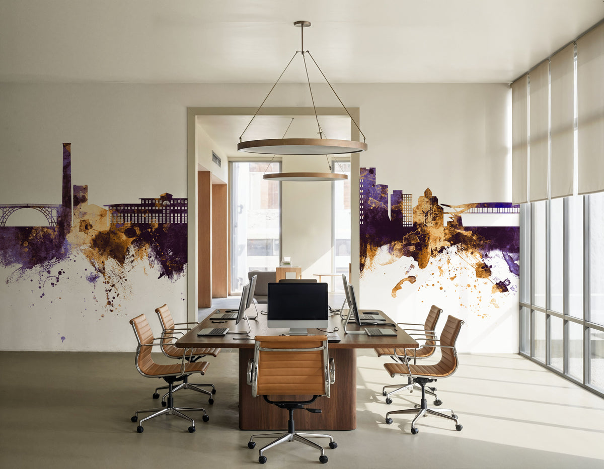 Telford England Skyline Purple & Gold Mural Wallpaper - room preview 05