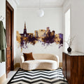 Solihull England Skyline Purple & Gold Mural Wallpaper - room preview 05