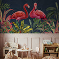 Shy Flamingos Blue Mural Wallpaper - room preview 05