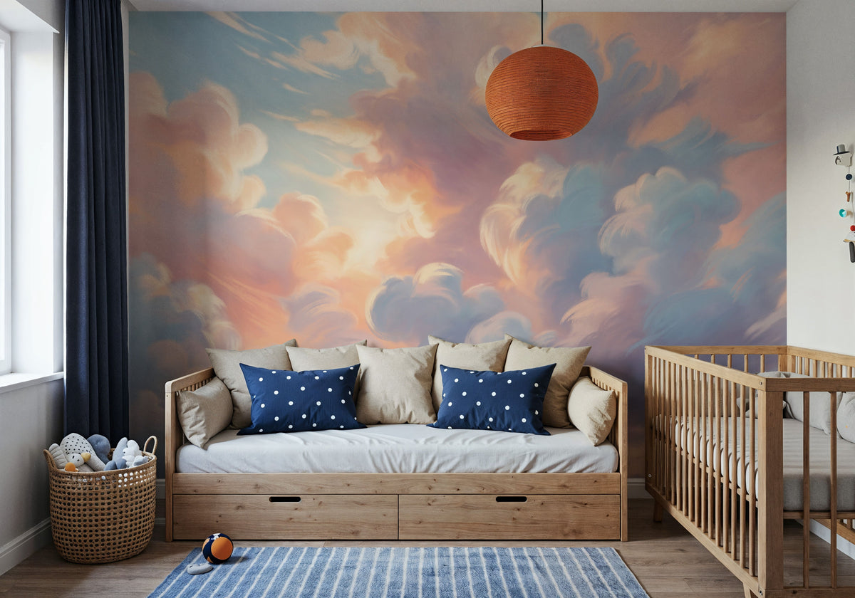 Clouding, Pink & Lavender Mural Wallpaper - room preview 05