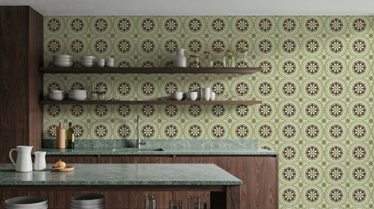 Geo Floral, Pistachio Mural Wallpaper - room preview 05