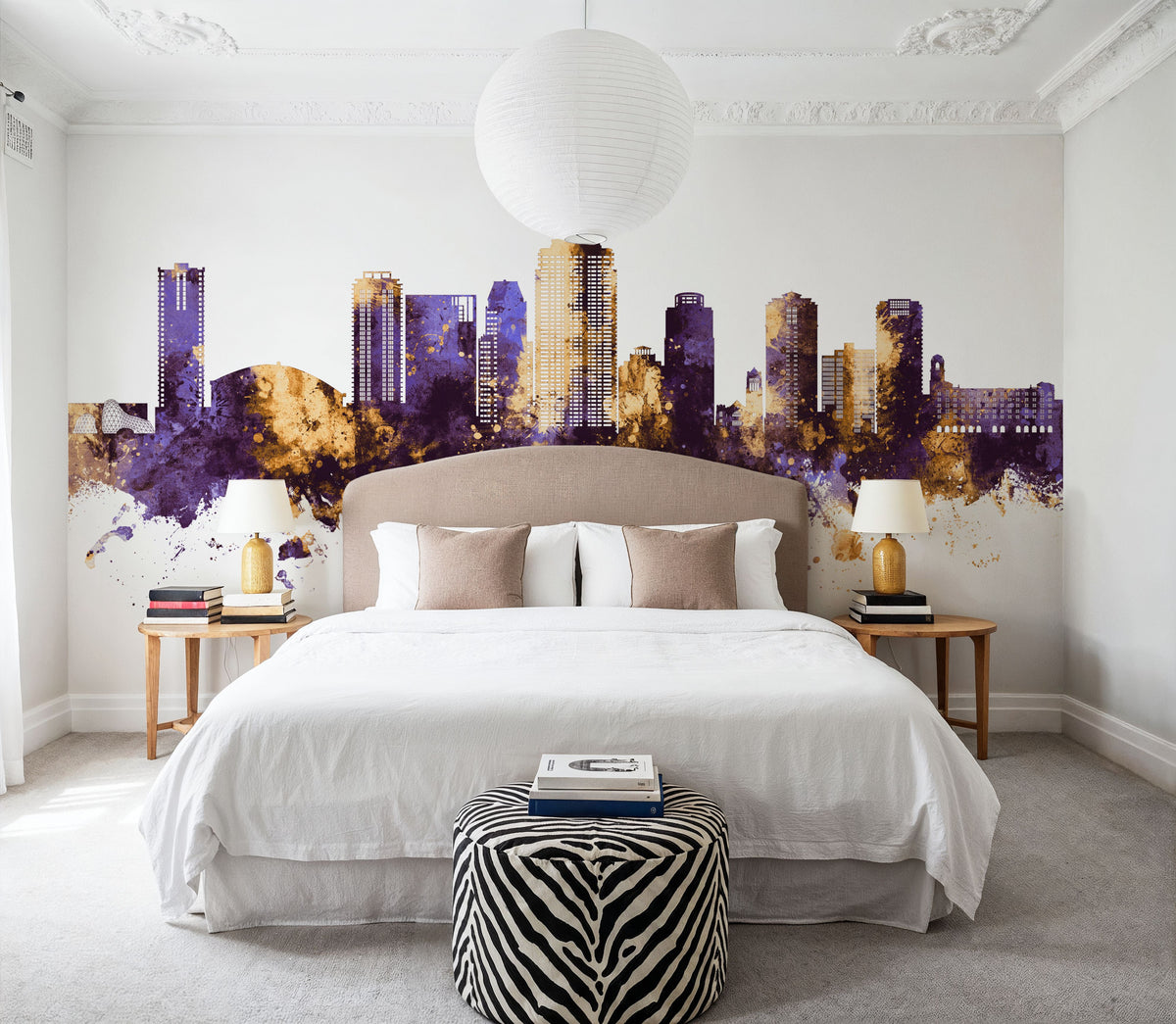 St Petersburg Florida Skyline Purple & Gold Mural Wallpaper - room preview 05