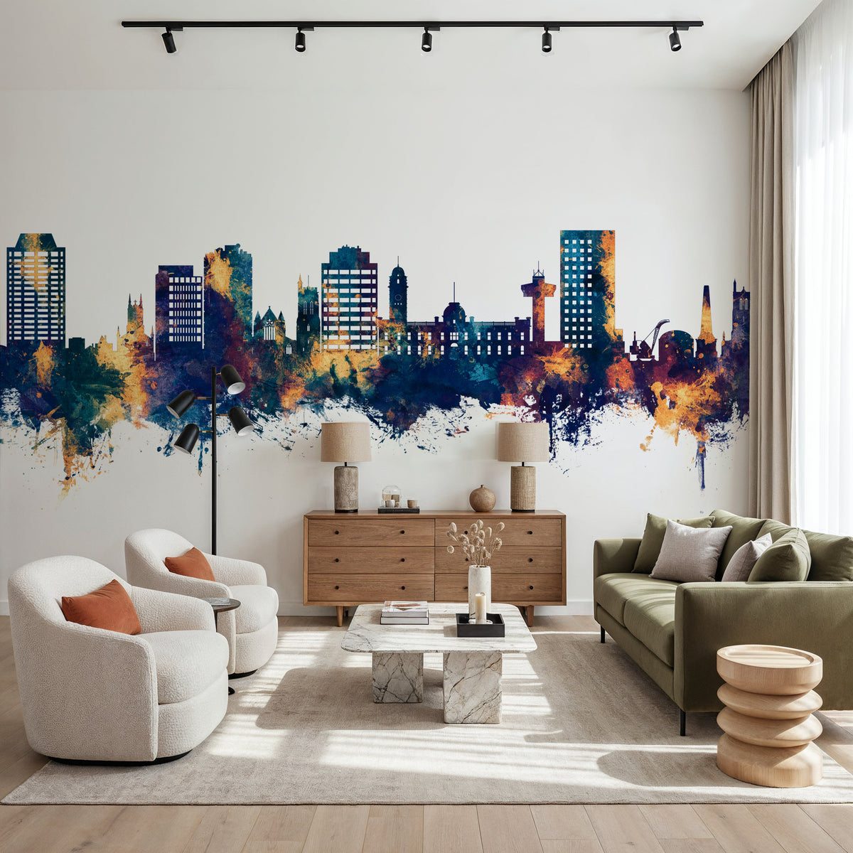 Hobart Australia Skyline Blue & Bronze Mural Wallpaper - room preview 05