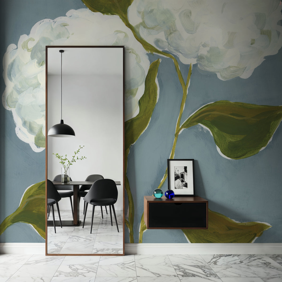 Dusty Blue Hydrangea I Mural Wallpaper - room preview 05
