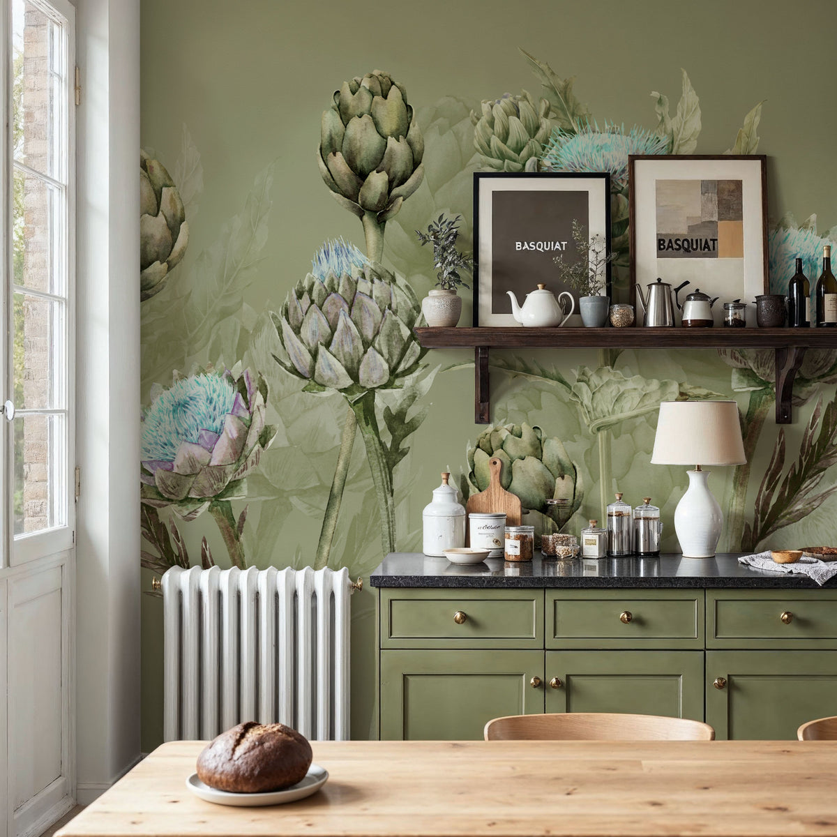 Artichoke Blooms, Pistachio Mural Wallpaper - room preview 05