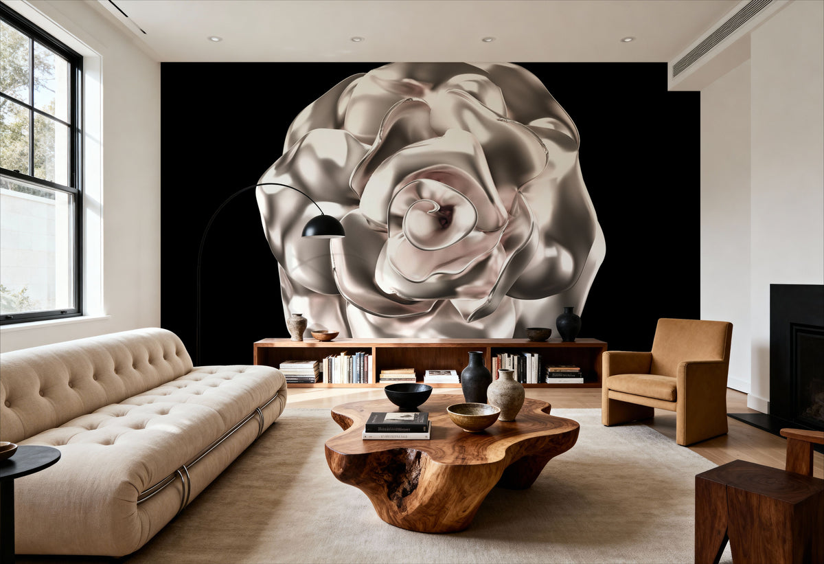 Metallic Rose in 3d Effect Mural Wallpaper - room preview 05