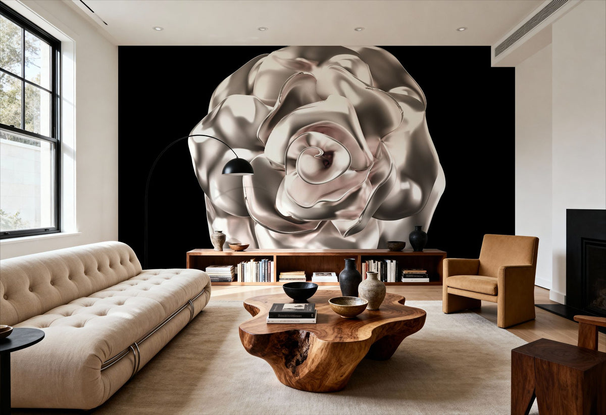 Metallic Rose in 3d Effect Mural Wallpaper - room preview 05