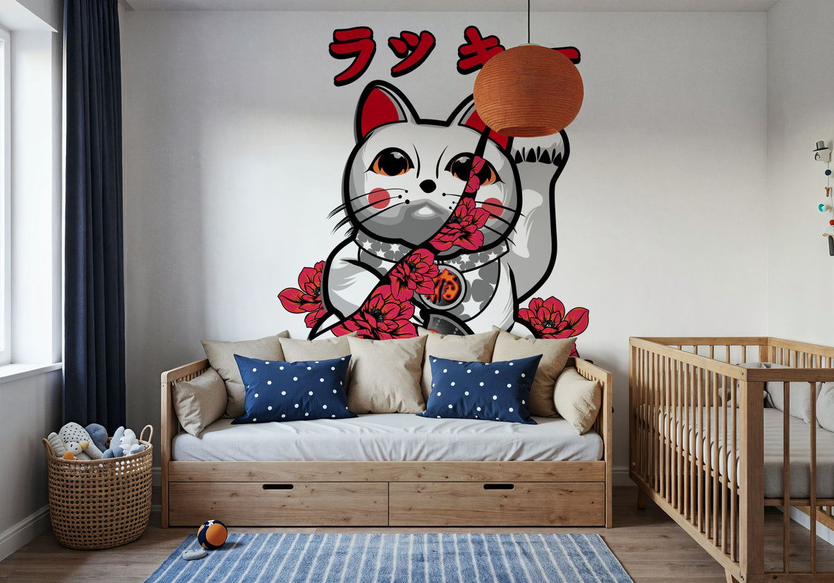 Neko Cat Mural Wallpaper - room preview 05
