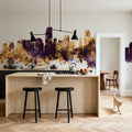 Miami Florida Skyline Purple & Gold Mural Wallpaper - room preview 05