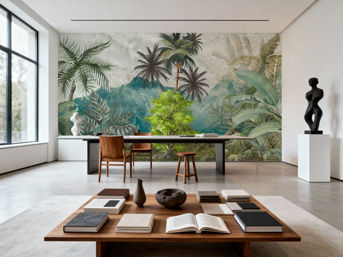 Banana Trees Sketching Mural Wallpaper - Cool Tone - room preview 05