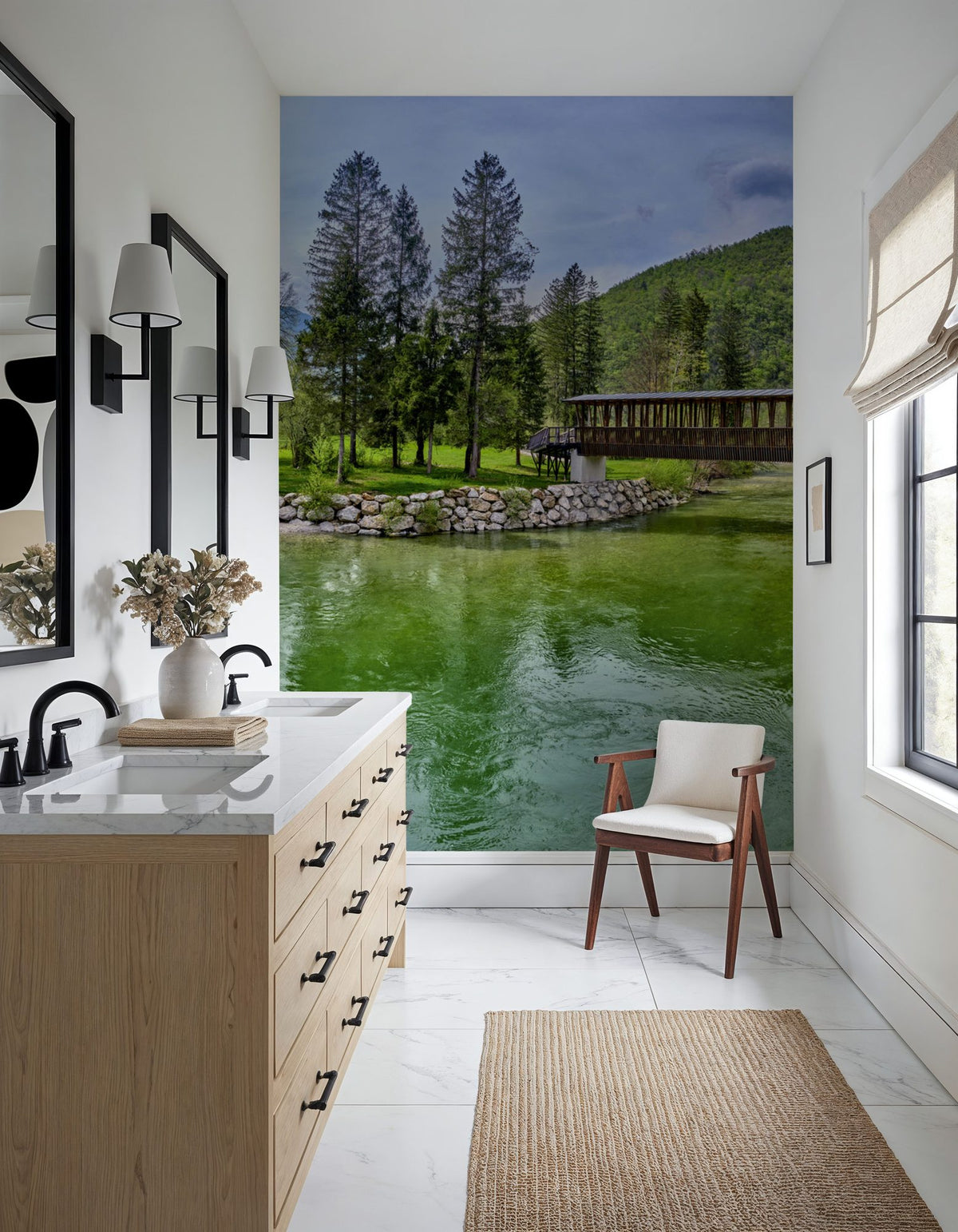 Mountain Bridge Serenity Mural Wallpaper - room preview 05