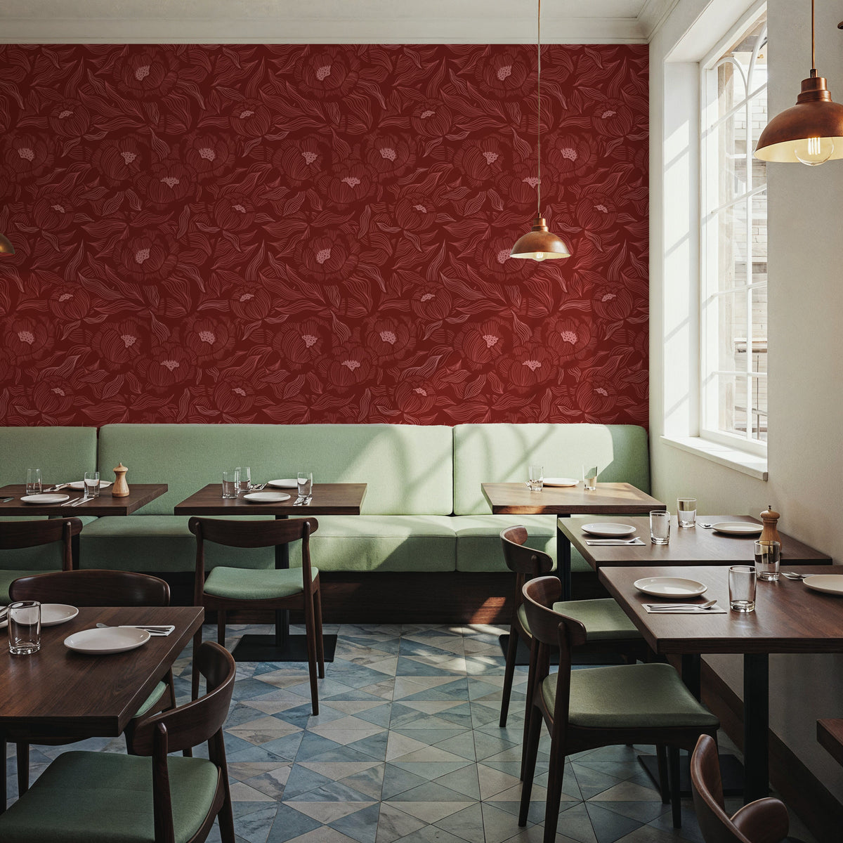 Hidden Peonies, Pink on Brick Mural Wallpaper - room preview 05