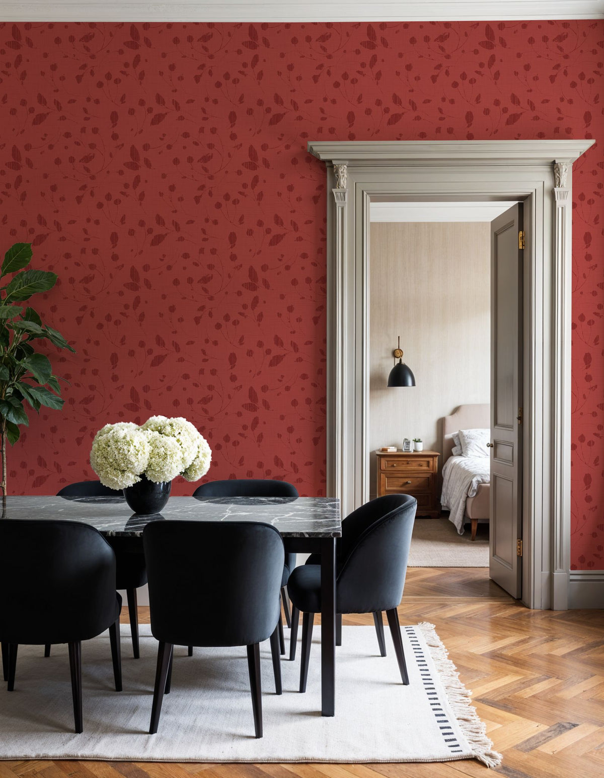 Time to Share Florals Red Mural Wallpaper - room preview 05