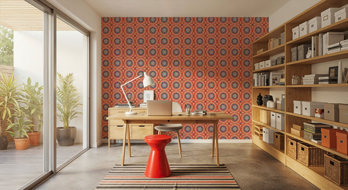 Geo Floral, Red Mural Wallpaper - room preview 05