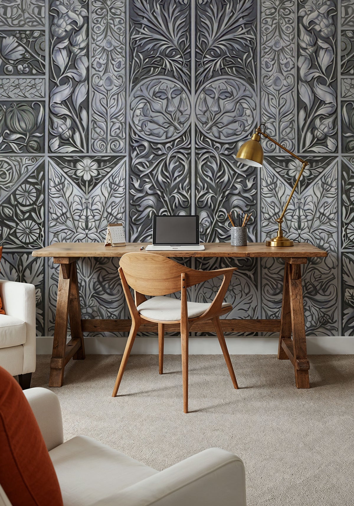 Flower Collection, Green & Blue Mural Wallpaper - room preview 05
