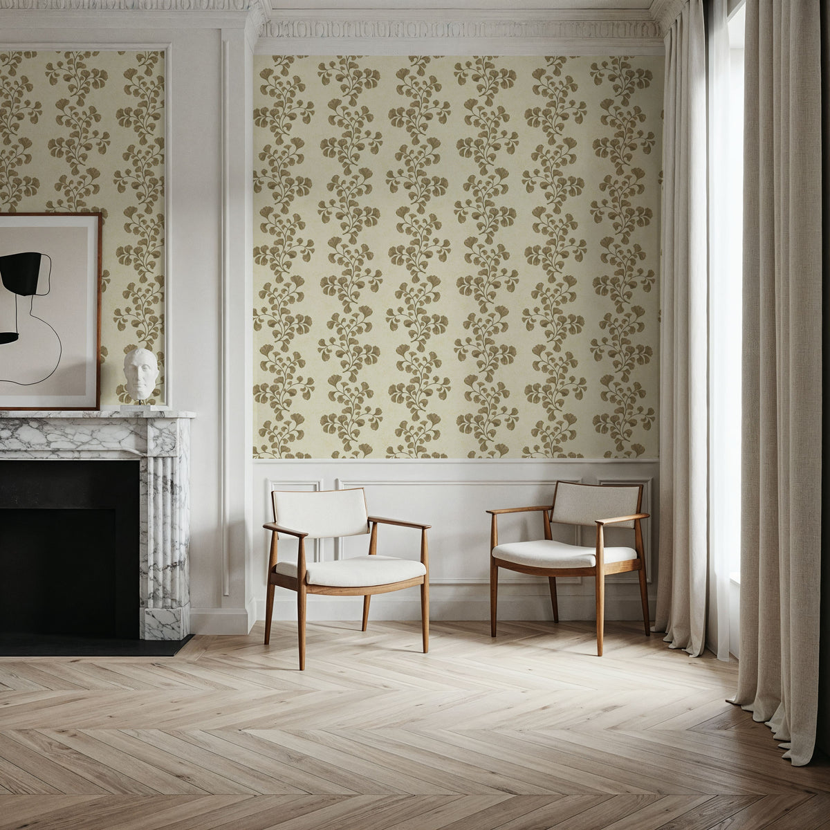 Fern Stripes, Beige Mural Wallpaper - room preview 05