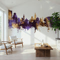 Valencia Spain Skyline Purple & Gold Mural Wallpaper - room preview 05