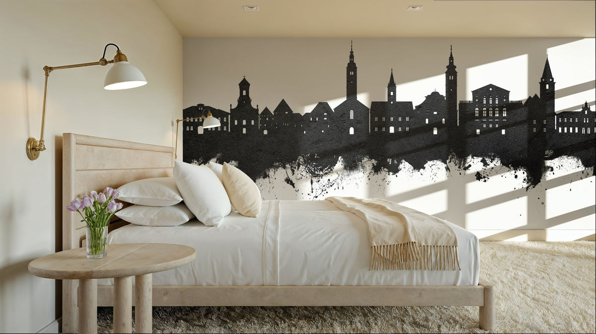 Varaždin Croatia Skyline Black & White Mural Wallpaper - room preview 05