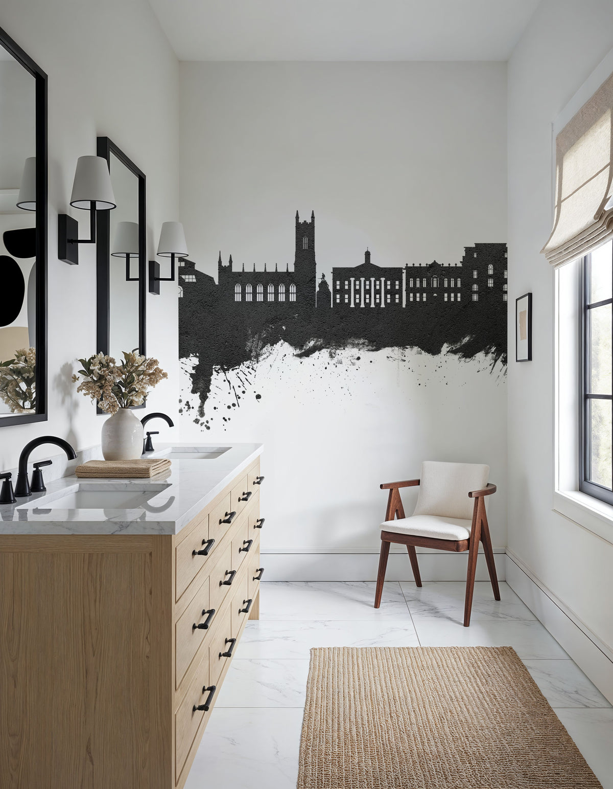 Oldham England Skyline Black & White Mural Wallpaper - room preview 05