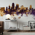 Kansas City Missouri Skyline Purple & Gold Mural Wallpaper - room preview 05