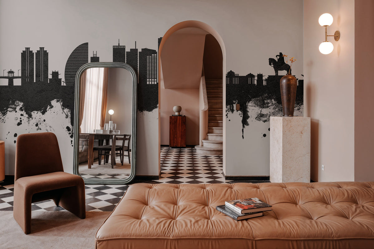 Ulaanbaatar Mongolia Skyline Black & White Mural Wallpaper - room preview 05
