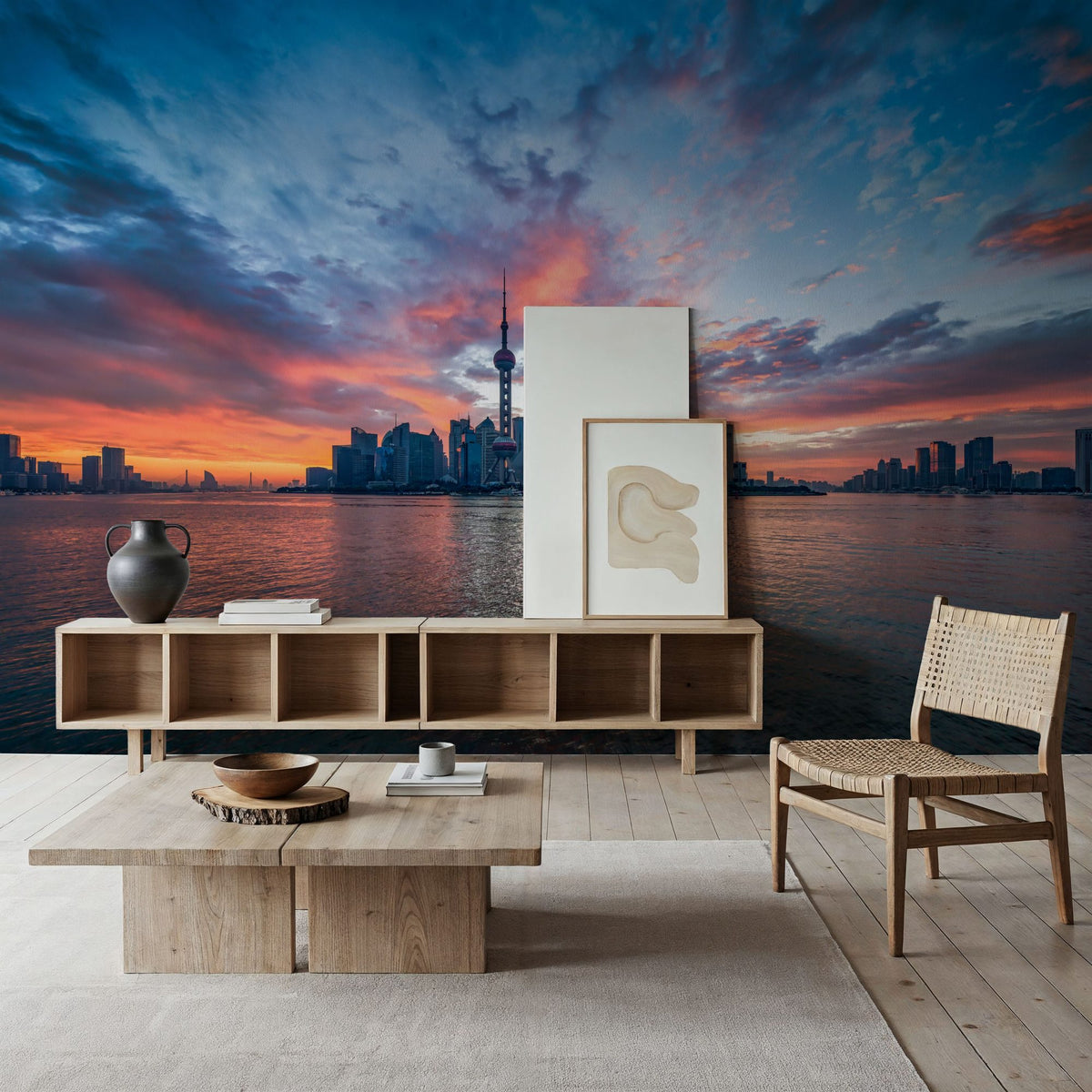 Pudong Sunrise Blue Mural Wallpaper - room preview 05