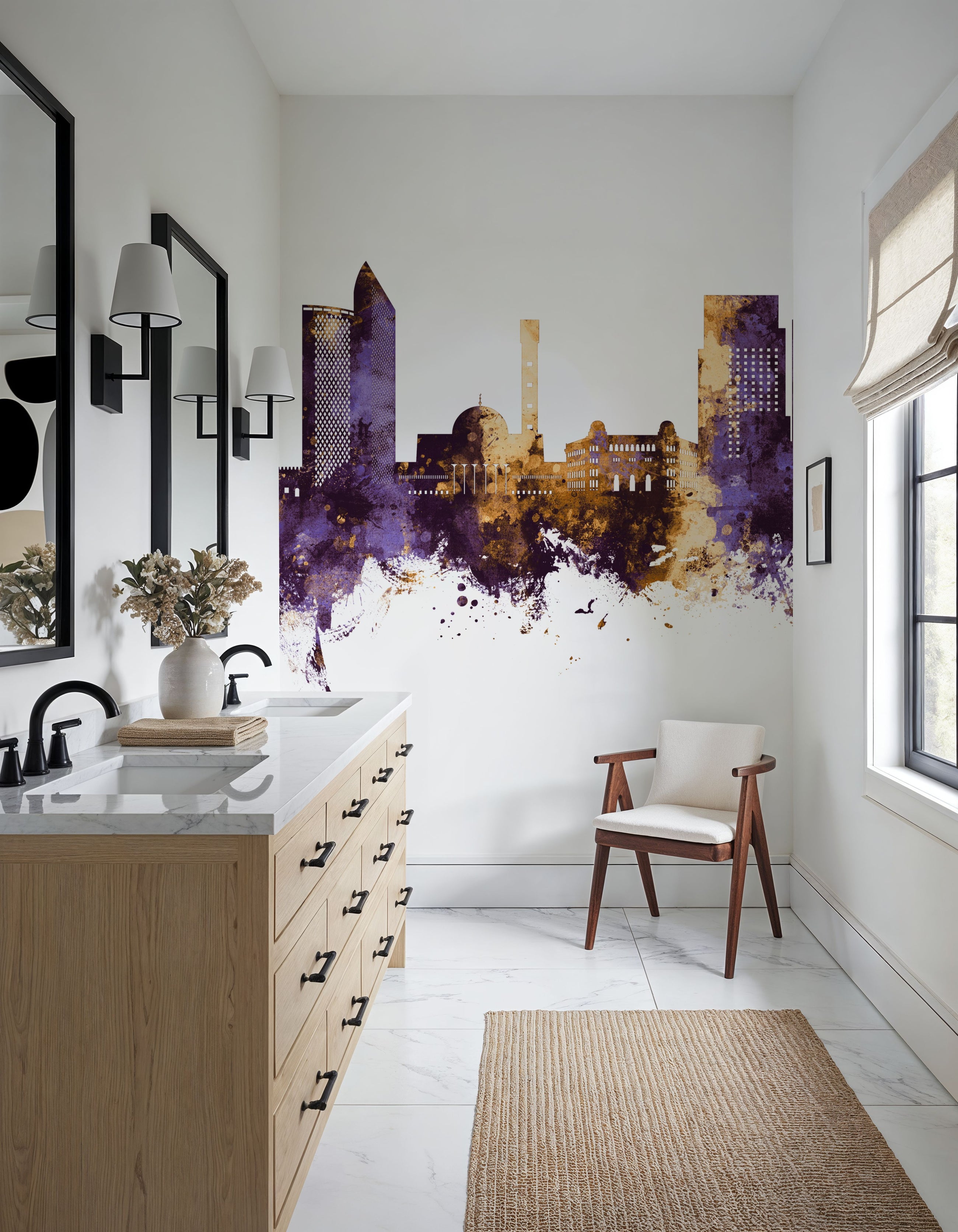 Algiers Algeria Skyline Purple & Gold Mural Wallpaper