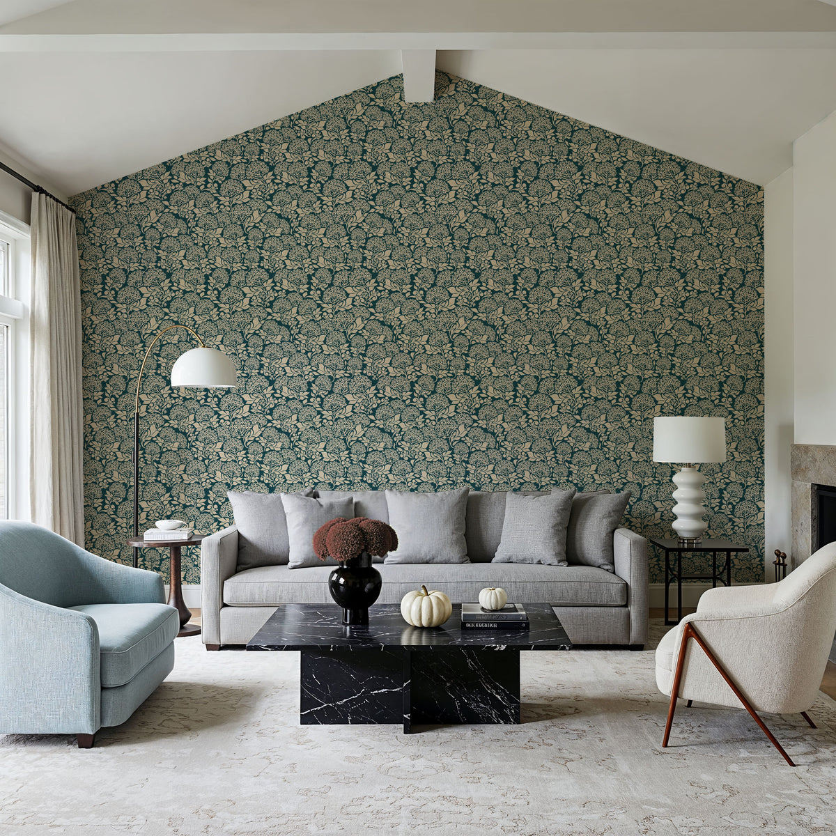 Hydrangea, Teal Mural Wallpaper - room preview 05