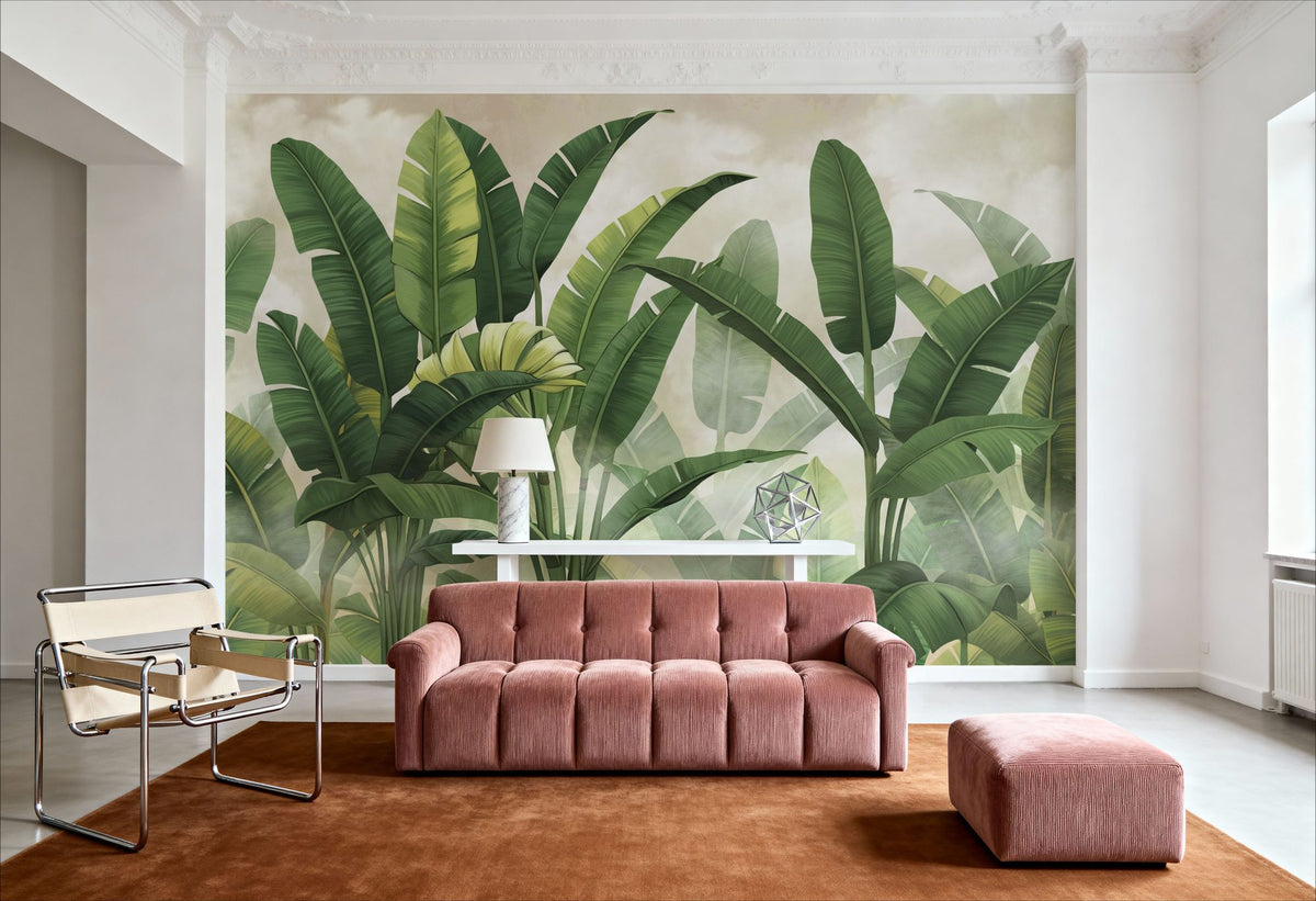Banana Palms, Bright Green Mural Wallpaper - room preview 05