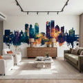 Dayton Ohio Skyline Blue & Bronze Mural Wallpaper - room preview 05
