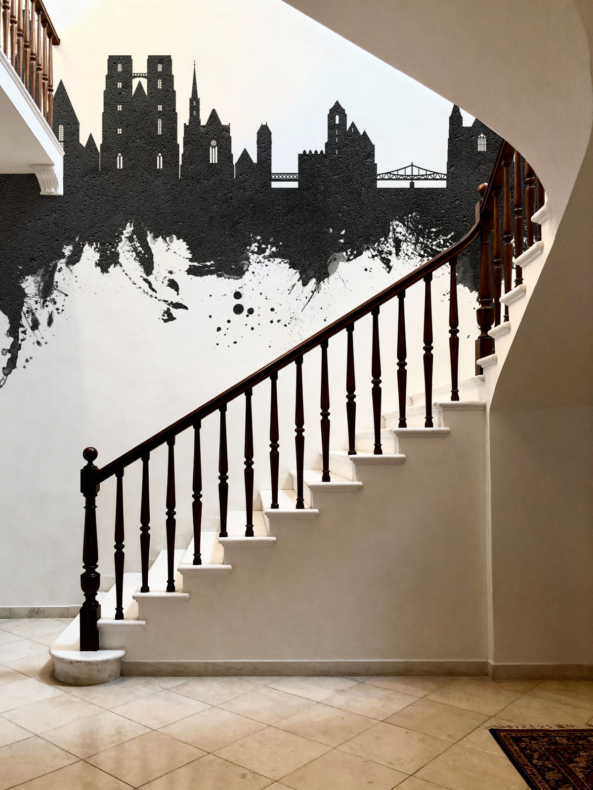 Wroclaw Poland Skyline Black & White Mural Wallpaper - room preview 05