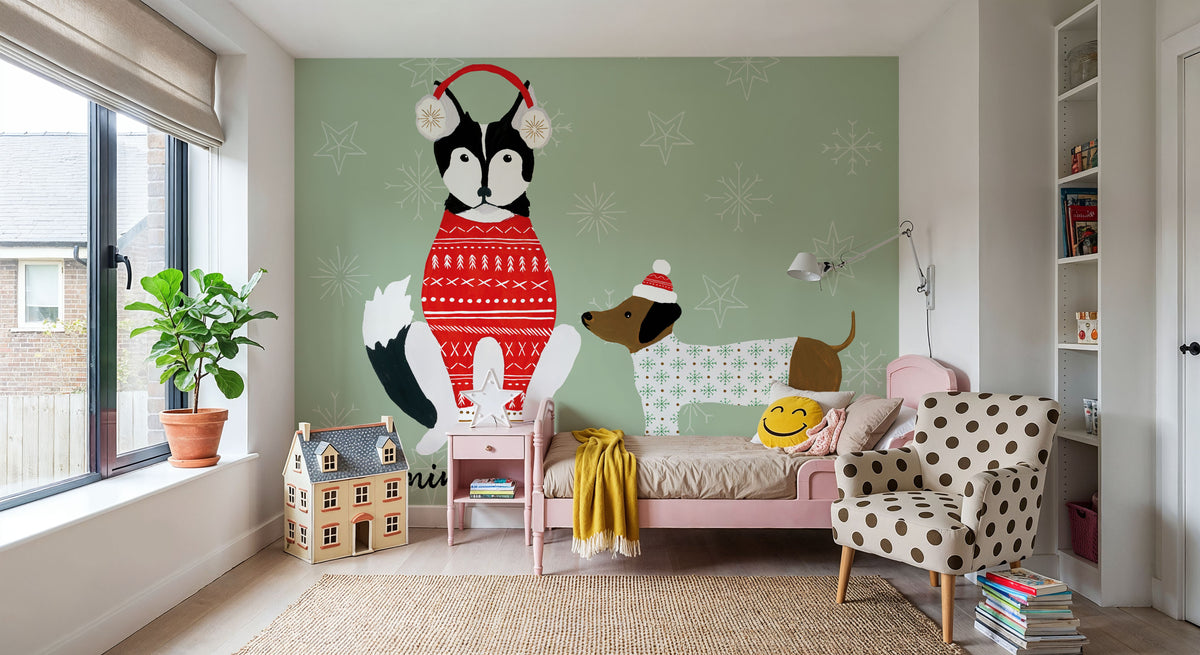 Puppy It's Cold Outside V Mural Wallpaper - room preview 05
