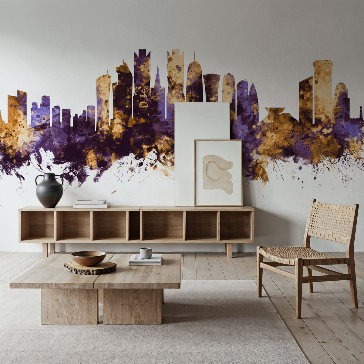 Doha Qatar Skyline Purpl & Gold Mural Wallpaper - room preview 05