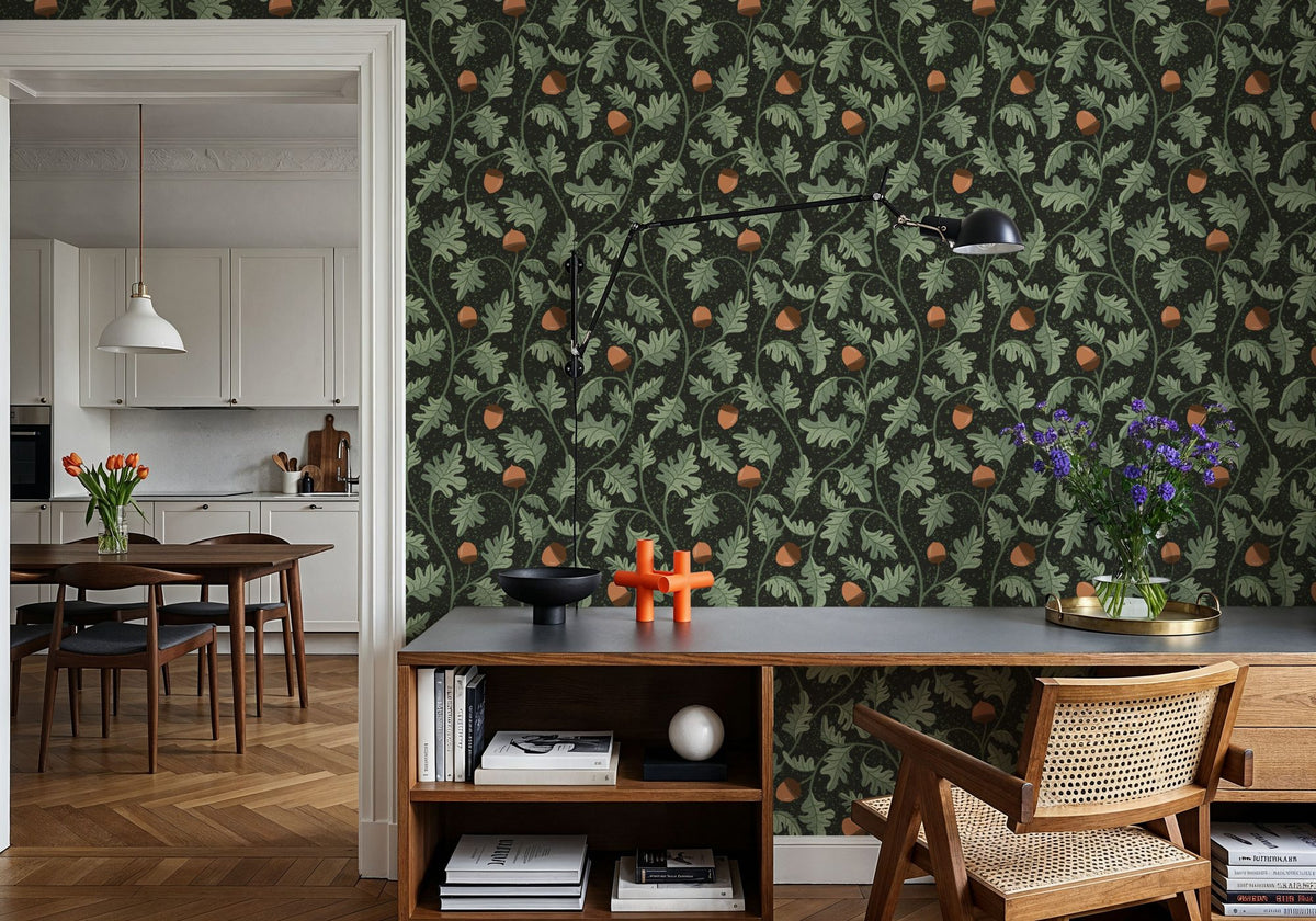 Oak & Acorns, Dark Mural Wallpaper - room preview 05