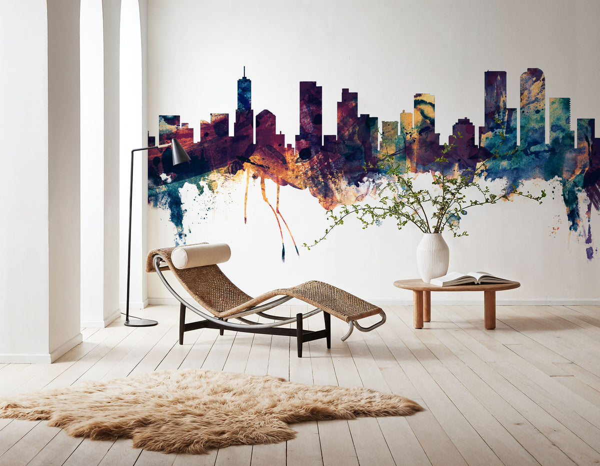 Denver Skyline Blue & Bronze Mural Wallpaper - room preview 05
