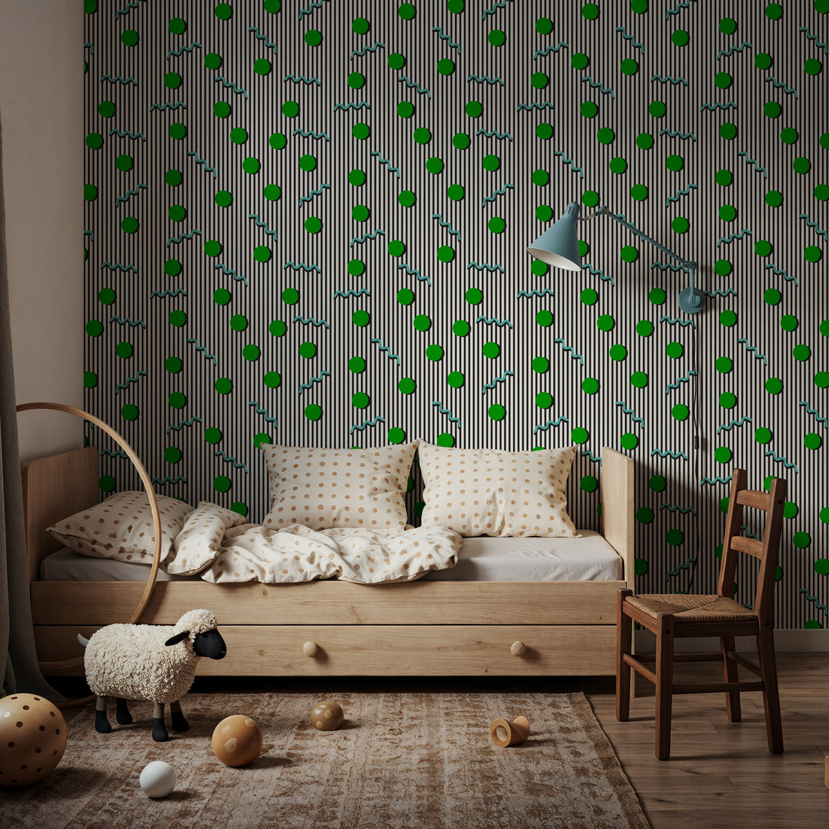 Memphis Dots & Stripes, White Mural Wallpaper - room preview 05