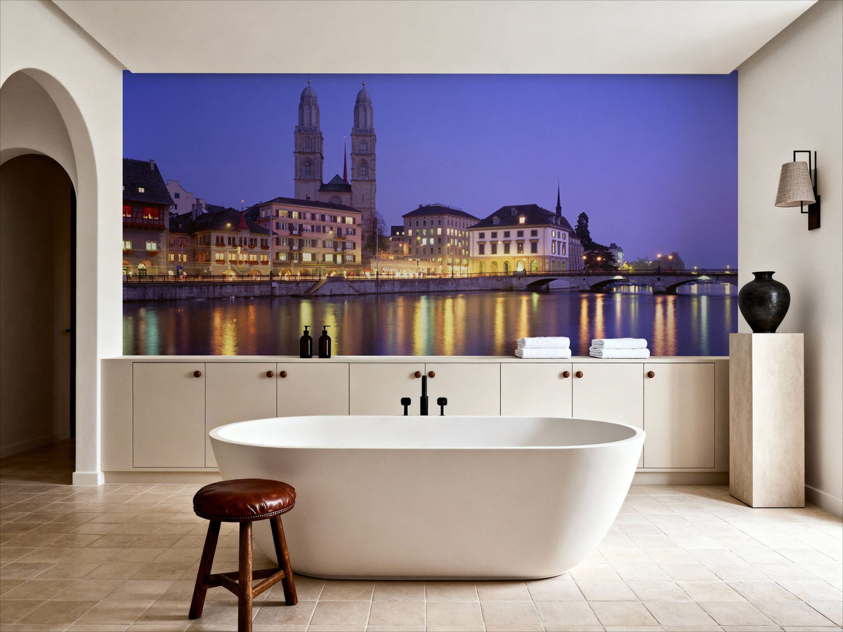 Twilight Towers Reflection Mural Wallpaper - room preview 05