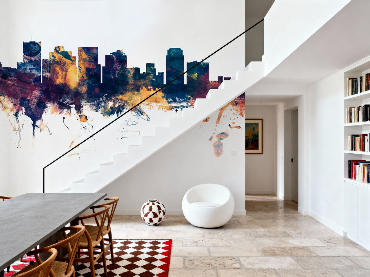 Phoenix Skyline Blue & Bronze Mural Wallpaper - room preview 05