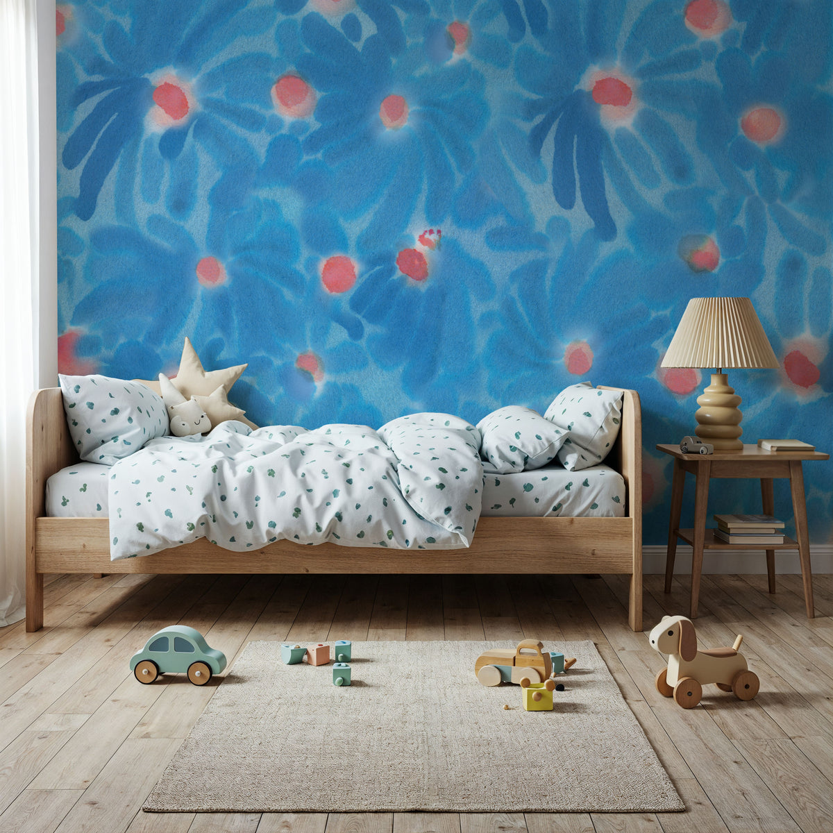 August Blossoms, Blue Mural Wallpaper - room preview 05