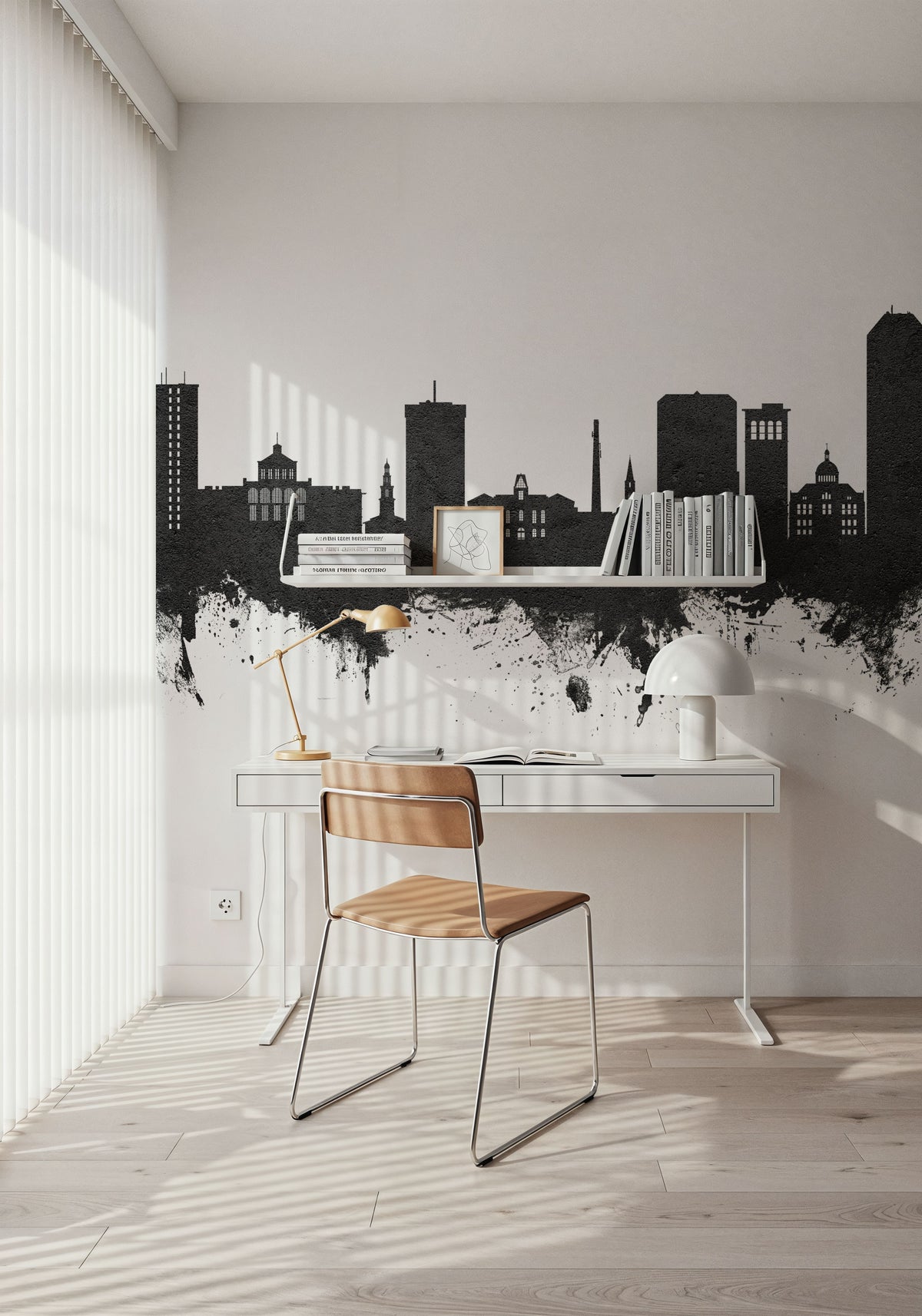 Lexington Kentucky Skyline Black & White Mural Wallpaper - room preview 05