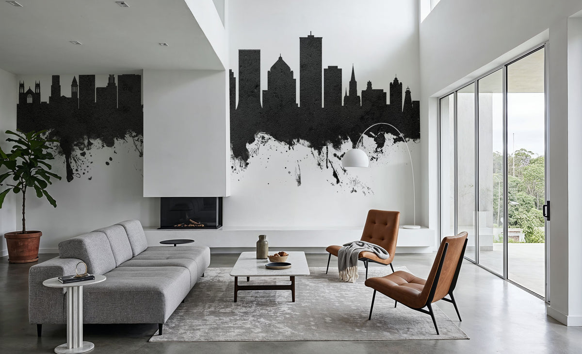 Rochester New York Skyline Black & White Mural Wallpaper - room preview 05