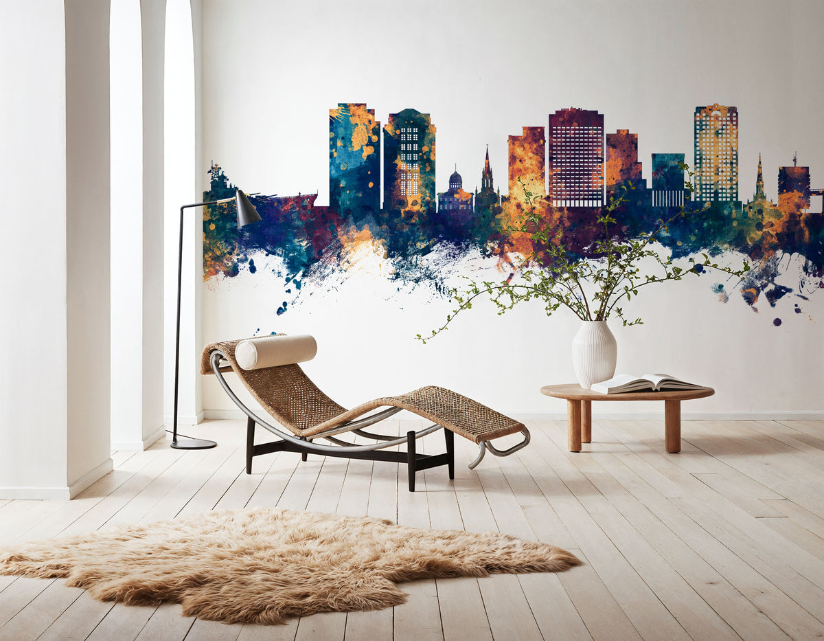 Norfolk Virginia Skyline Blue & Bronze Mural Wallpaper - room preview 05