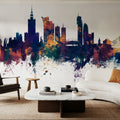 Warsaw Poland Skyline Blue & Bronze Mural Wallpaper - room preview 05